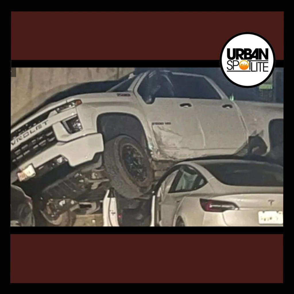 CHRIS BROWNS STALKERS CRASH CAR ON TOP OF TESLA